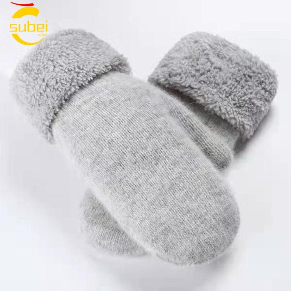Luvas De Inverno SUBEI , Pelúcia De Camada Dupla Com Todos Os Dedos Malha De Pele Macia De Cor Sólida
