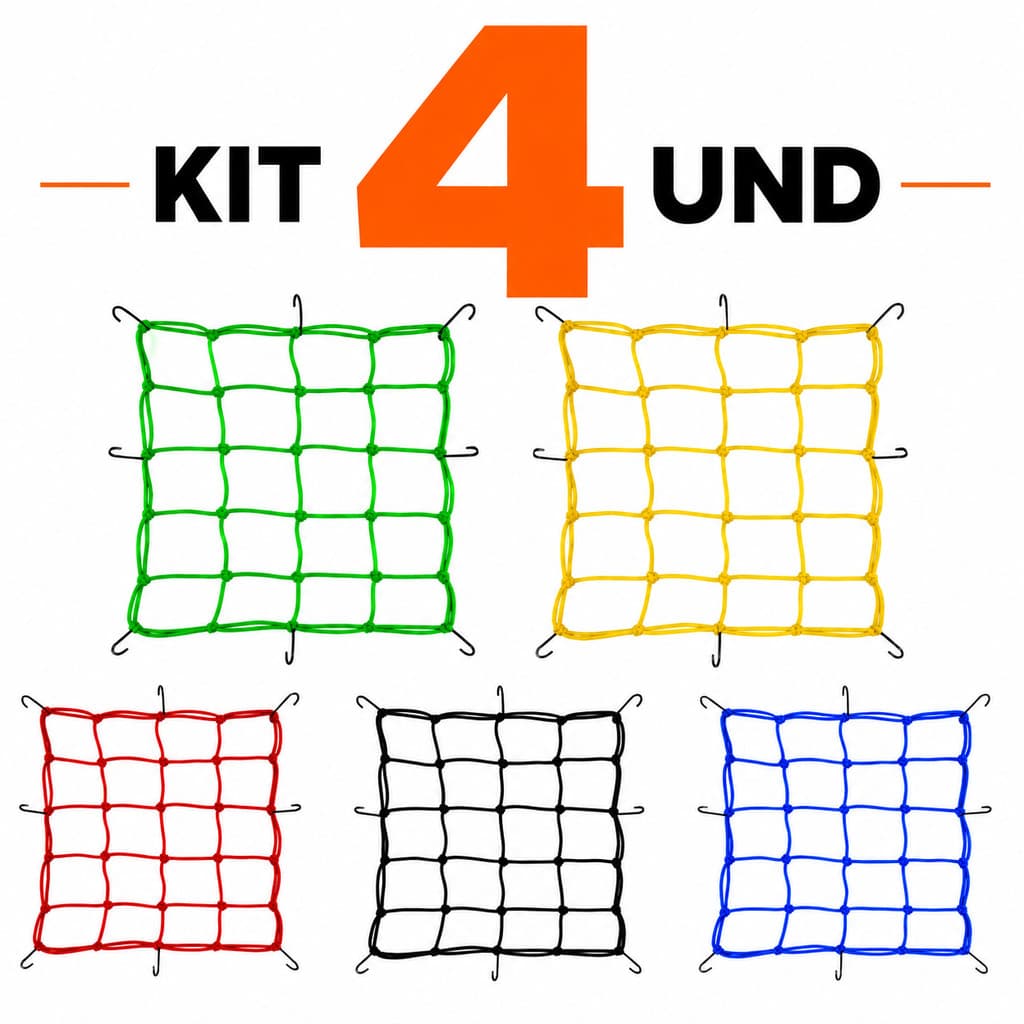 Rede Elástica Aranha para Capacete Moto 30x30cm 6 Gancho de Ferro Bagageiro Carga Universal