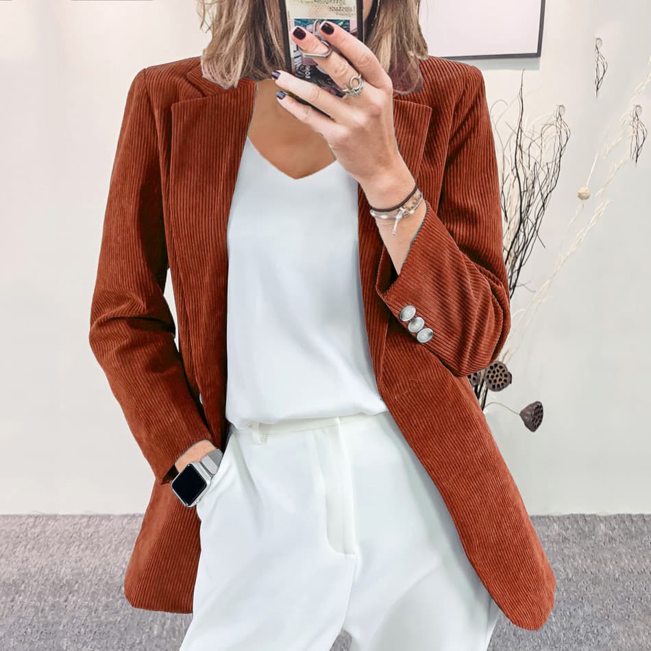 Roupas Femininas Outono/Inverno Novo Cardigan De Veludo Elegante Fino Ajuste Cor Sólida Casual Blazer Profissional