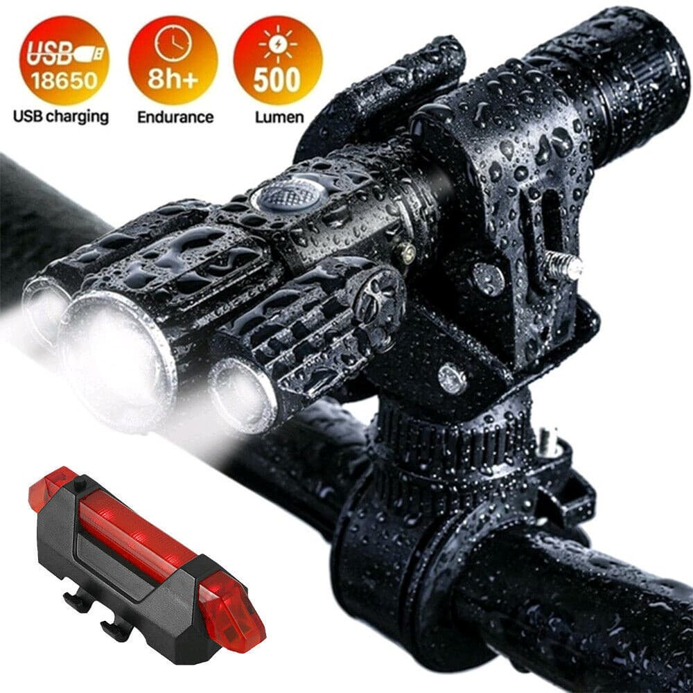 Noite equitação luz forte lanterna lanterna USB recarregável luz Zoom lanterna luz de pesca canhão Laser