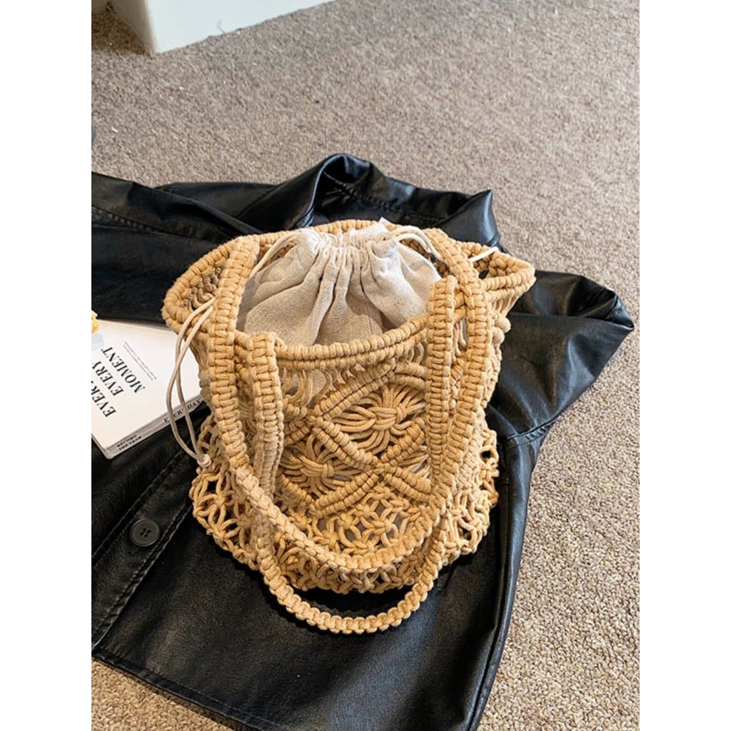 bolsa transversal feminino bolsa feminina Nicho Design bolsa de palha francesa feminina 2024 verão mão-tecido oco balde