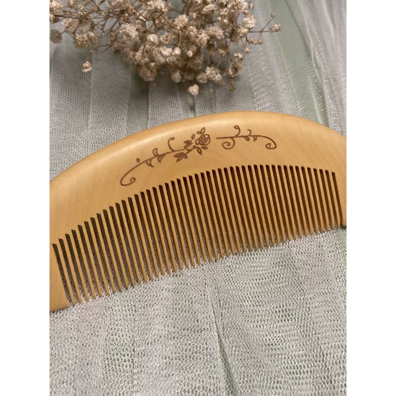 Natural buxo pente de madeira inteira pequeno pente portátil massagem saco de cabelo reto pente feminino bebê pente letr