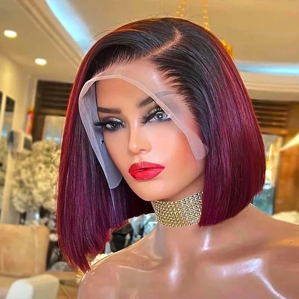 13*4 Bobo cabeça peruca de cabelo Real chapelaria cabelo humano BOBwig marrom vinho vermelho peruca