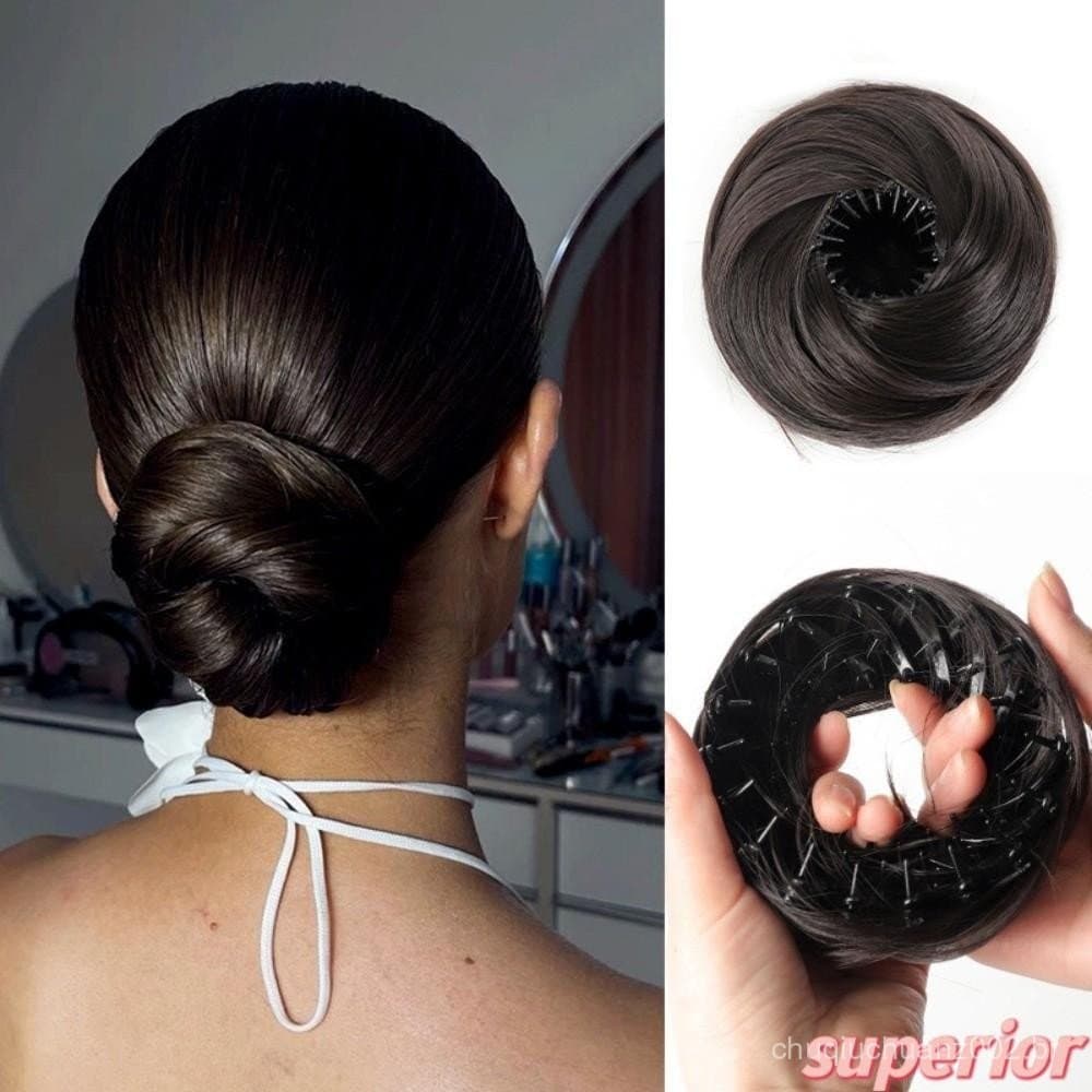 Extensões De Coque De Cabelo Superiores , Clipes Elásticos De Círculo Bagunçado Clipe Em , Textura Reta Mini Donut Updo