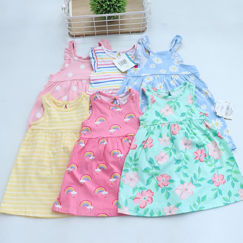 Vestido para meninas de 12 a 4 anos, verão, algodão puro, manga curta, saia camisola
