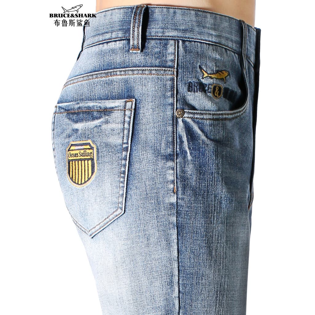 Outono novo estilo Jeans masculino grosso solto em linha reta calças masculinas Bruce Shark Street Wear calças masculina