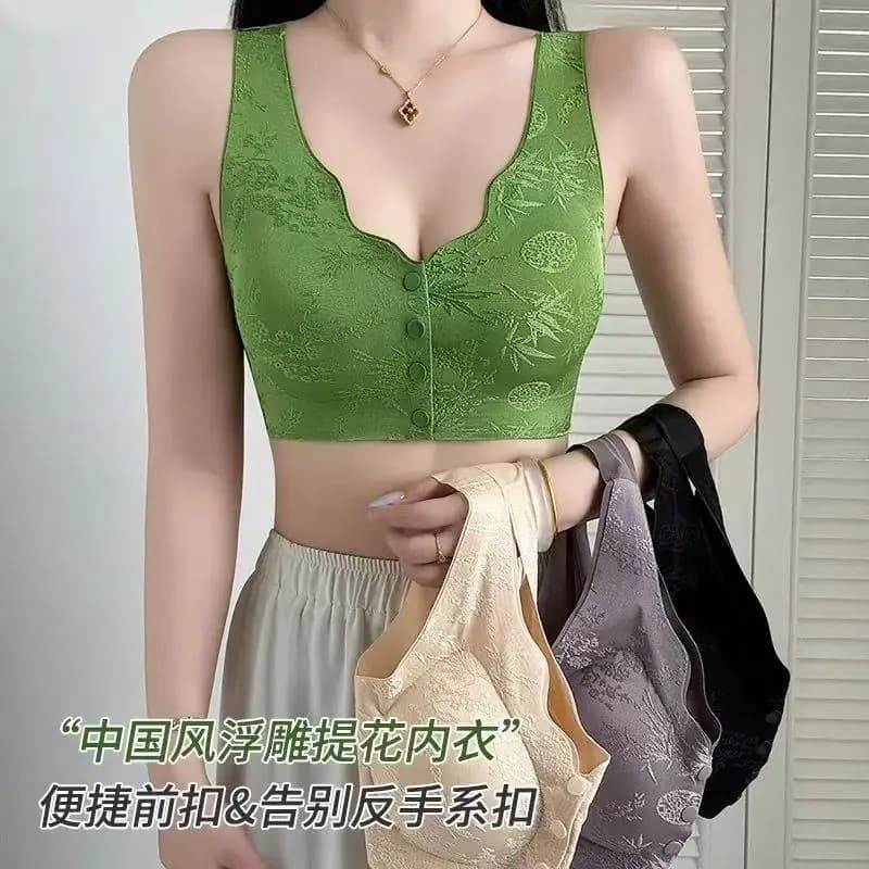 Daijie estilo chinês em relevo Jacquard roupa interior portátil fivela frontal reunindo colete sem costura