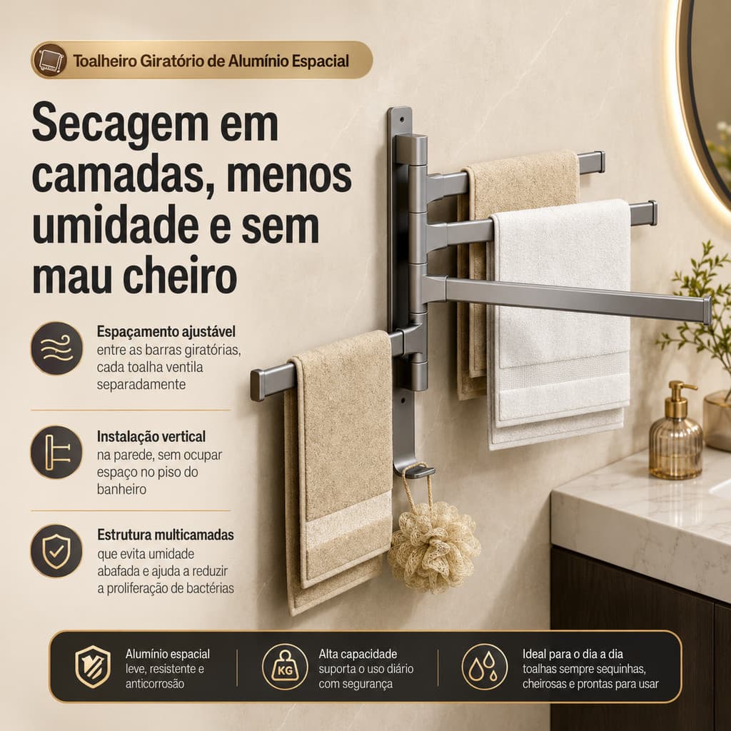 Porta toalha pendurador rotativo 180 graus ajustavel anti queda sem furo adesivo para banheiro acessorio funcional