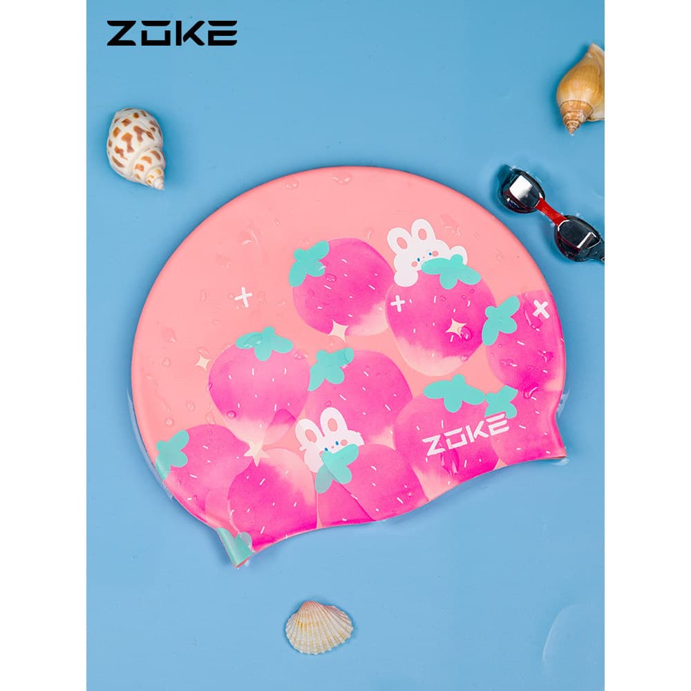 Zoke touca de natação infantil de Silicone, à prova d'água, cuidados com os cabelos, proteção para os ouvidos, partícula