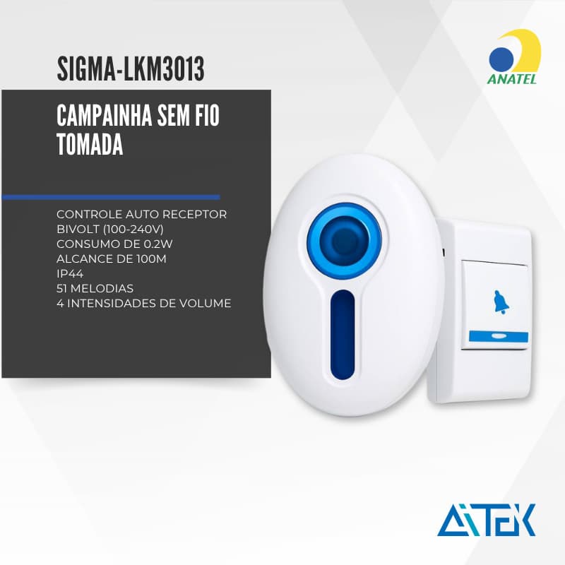 CAMPAINHA SEM FIO TOMADA SIGMA-LKM3013 AITEK