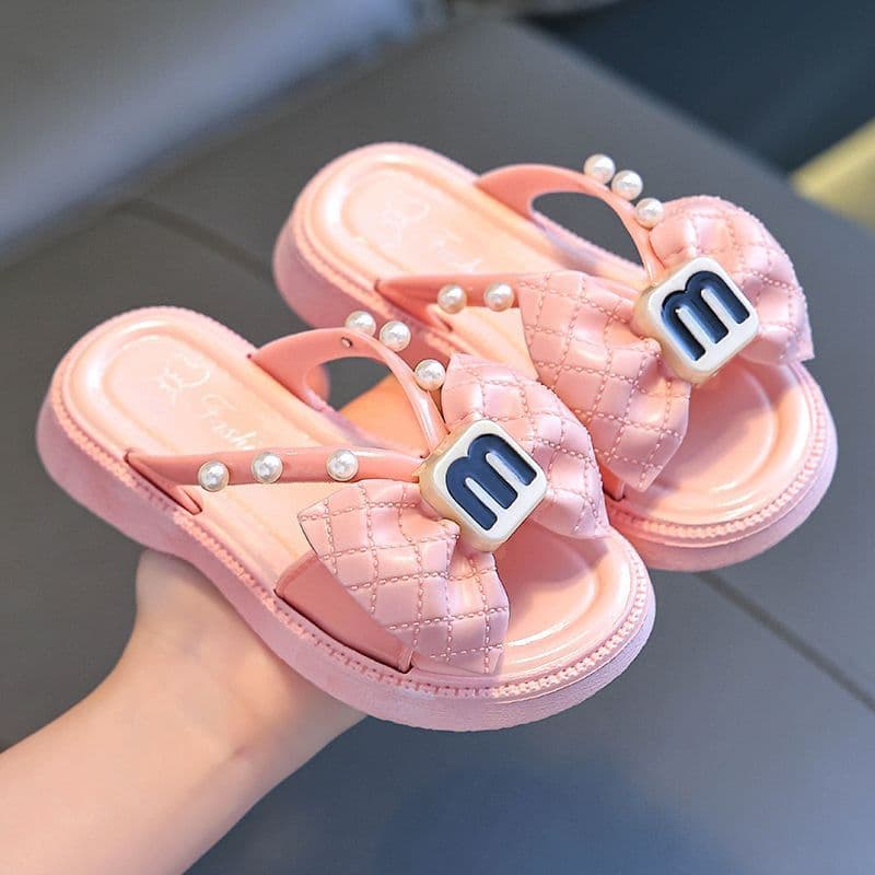 Novas meninas chinelos infantis moda versão coreana verão arco bonito princesa sandálias bebê médio grande crianças