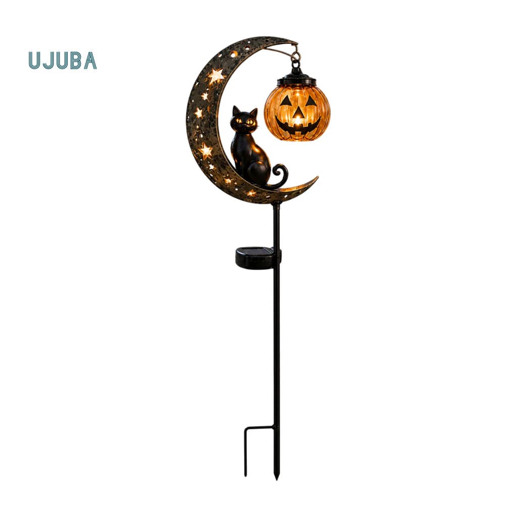 Estacas Caprichosas De Jardim De Halloween Ujb , Luzes Âmbar Movidas A Energia Solar , Metal Resistente Às Intempéries P
