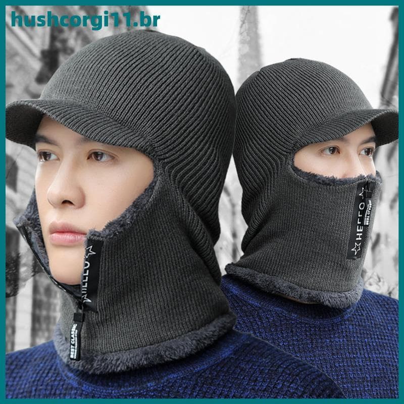 HUSH Chapéu Masculino De Lã Quente De Inverno Gorro De Malha Com Proteção De Ouvido E Cachecol Aquecedor De Pescoço BR