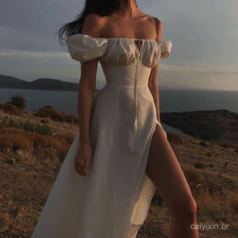 Vestido de verão com mangas bufantes e estilo feminino europeu e americano (8141) YNHY