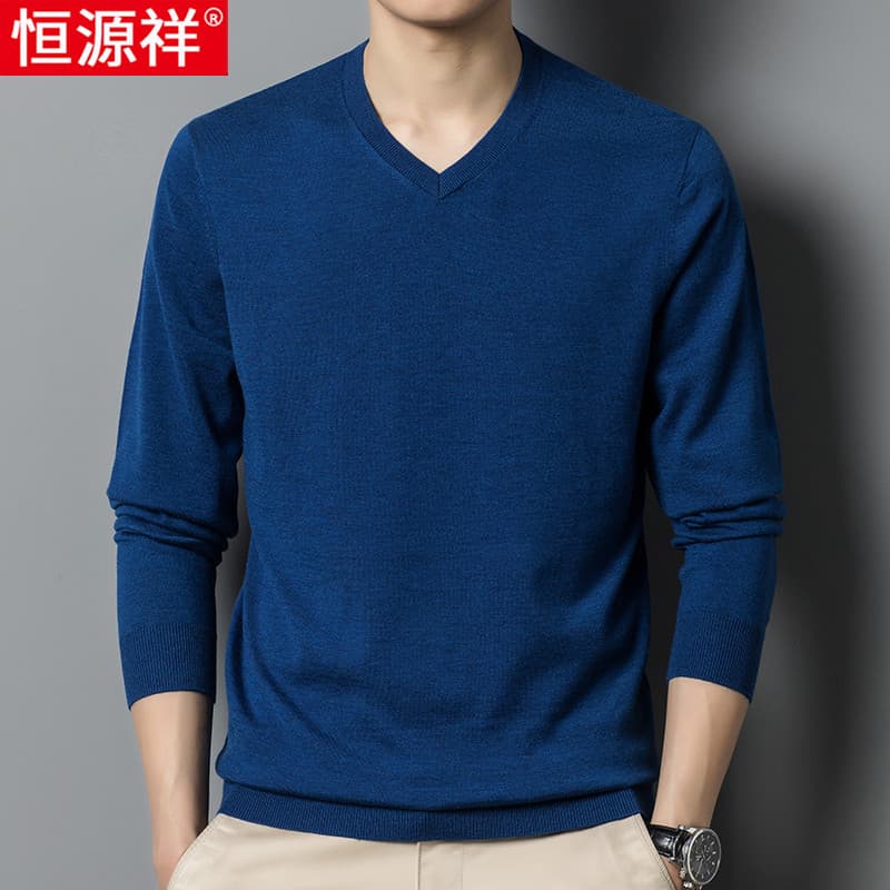Hengyuanxiang malhas masculinas de lã contendo manga comprida camiseta primavera outono estilo fino coração de frango co