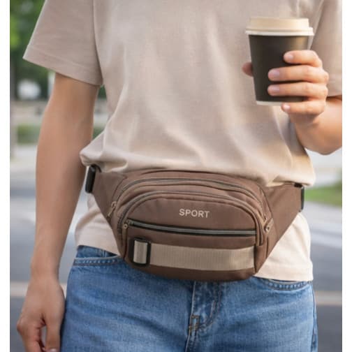 Pochete Esportiva Unissex com Zíper Grande Ajustável Bolsa de Cintura Casual para Dia a Dia
