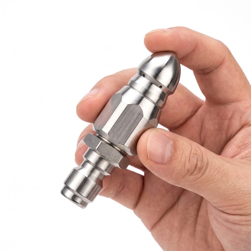 Cabeçote de Jato para Esgoto em Aço Inoxidável - Conector Rápido 1/4" para Lavadora de Pressão e Mangueira