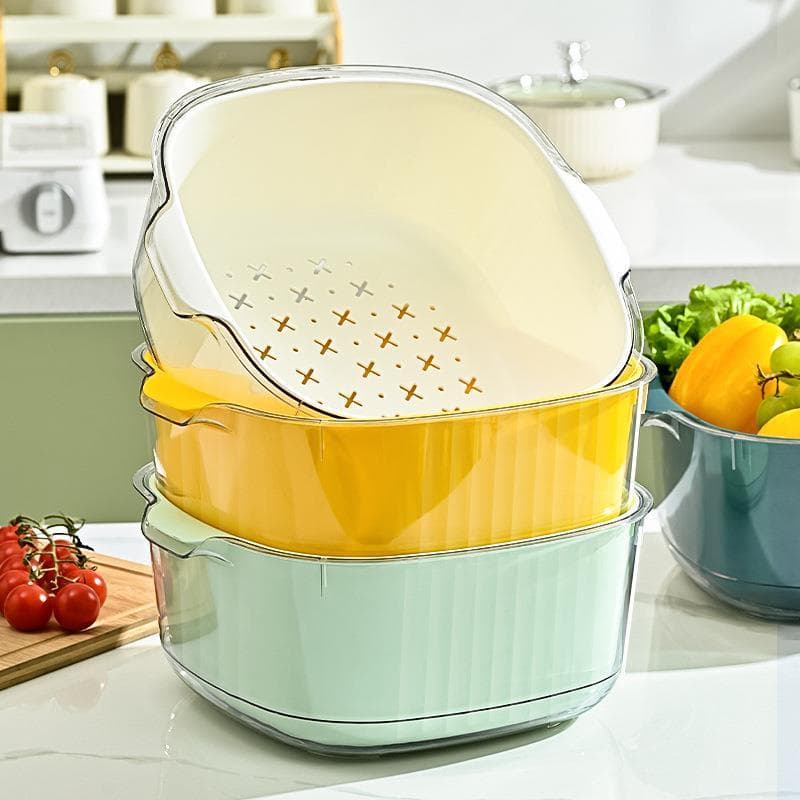 Bacia de lavagem de vegetais cesta de drenagem de camada dupla 2025 novo estilo Extra grande cozinha doméstica lavagem c