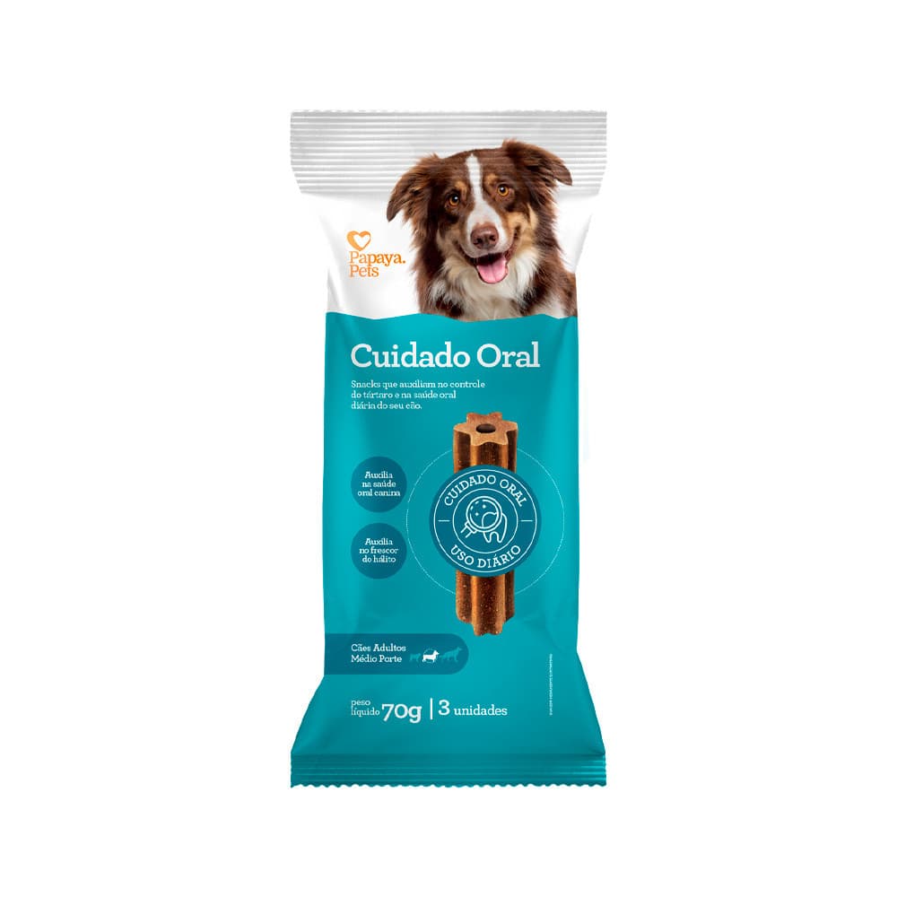Petisco Dental Para Cães Papaya Pets Cuidado Oral Médio 70g