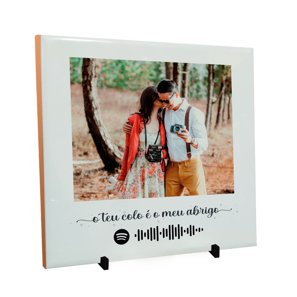 Presente Namorados Personalizado Foto e Frase Azulejo Qr Code Spotify Musica Playlist Do Casal