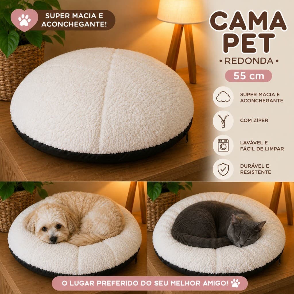 Cama Pet Ninho Cafofo  Redondo 55cm  gatos e cachorro + Manta  Estampa sortida 70cm x 70cm Macio