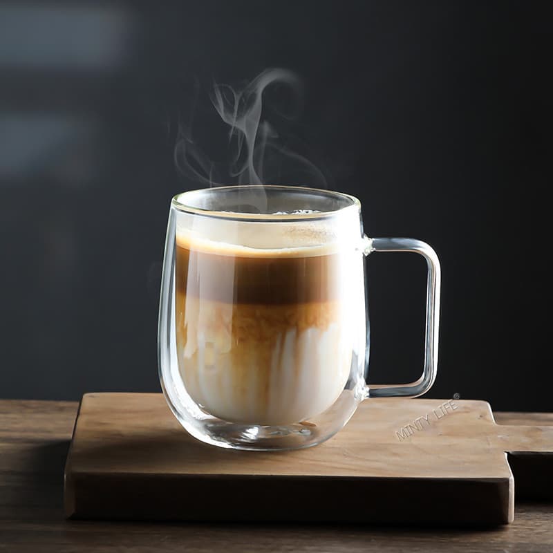 Xícara de café italiana de camada dupla, copo de vidro resistente ao calor com alto teor de borosilicato, gelo americano