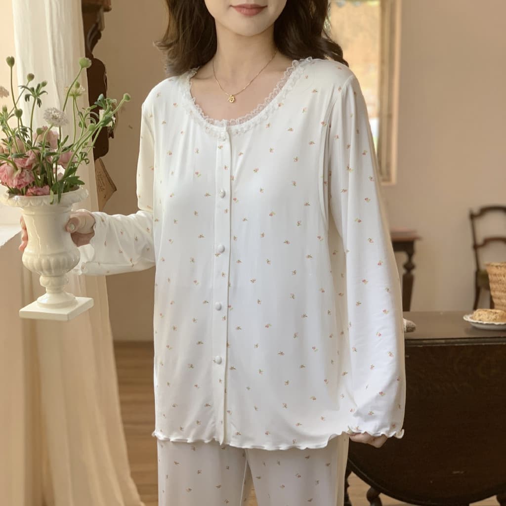 Primavera verão estilo fino roupas de confinamento com almofadas no peito Modal primavera verão Cardigan roupas de enfer