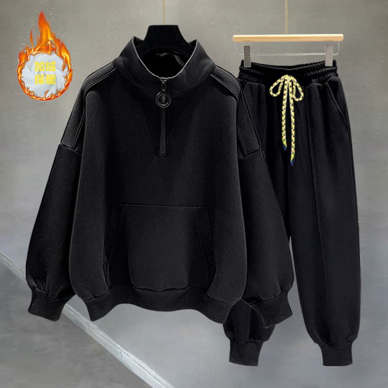 Forro de lã com zíper Design moletom terno casal outono inverno Street Wear solto cor sólida meia alta Ne
