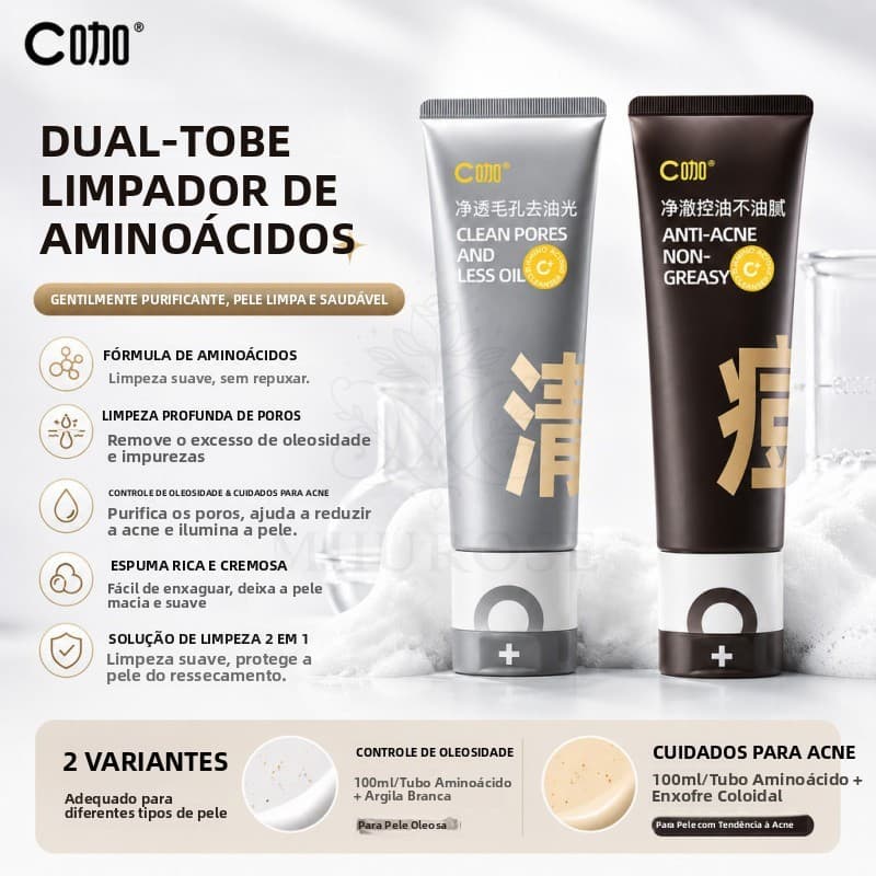 MIIUROSE C-Care Limpador Facial de Duplo Tubo, Limpeza Profunda, Controle de Oleosidade, Aminoácidos, Limpador Suave, Il