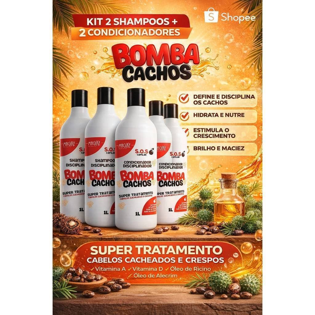 Kit 2 shampoo 1lt+ 2 condicionador 1lt da bomba cachos