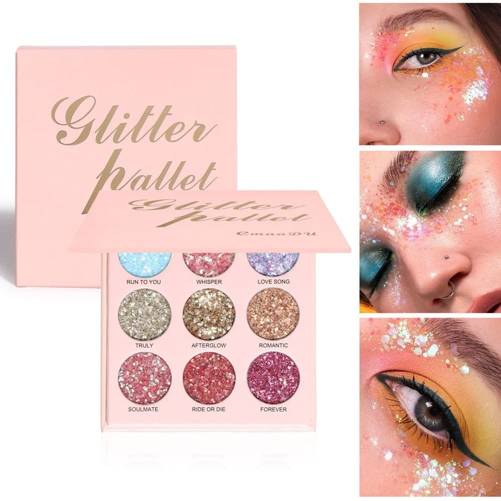 Comércio exterior maquiagem CmaaDu 9 cores brilhante sombra fosca e Metal maquiagem glitter pó paleta de sombra cruz