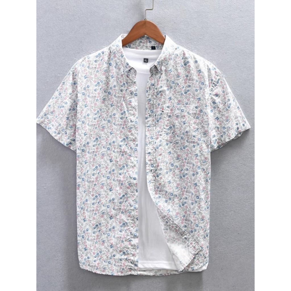Verão estilo fino 2024 pequeno fresco Floral camisa de manga curta masculina na moda impresso camisa Casual Design poleg