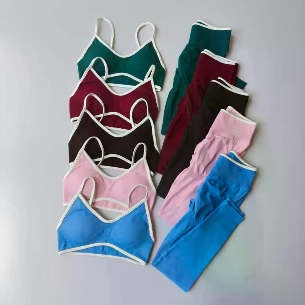 Conjunto de 2 Peças Sem Costura para Mulheres com Alças, Sutiãs Esportivos e Leggings de Cintura Alta para Fitness e Mod