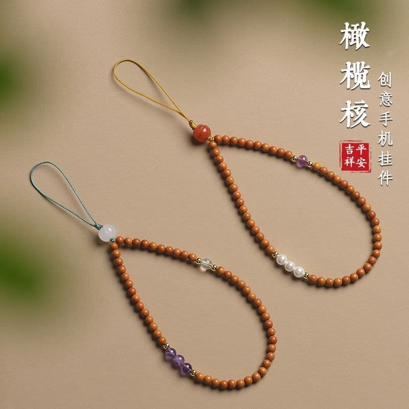 Cordão redondo com núcleo de azeitona Natural, cordão para celular feminino estilo chinês estilo curto, cordão requintad