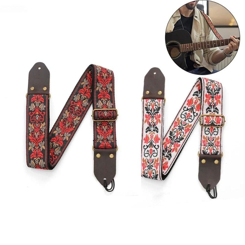 Correia De Guitarra Bordada ADAMES , Cinto Com Cabeça De Couro De Flores Vintage , Ajustável