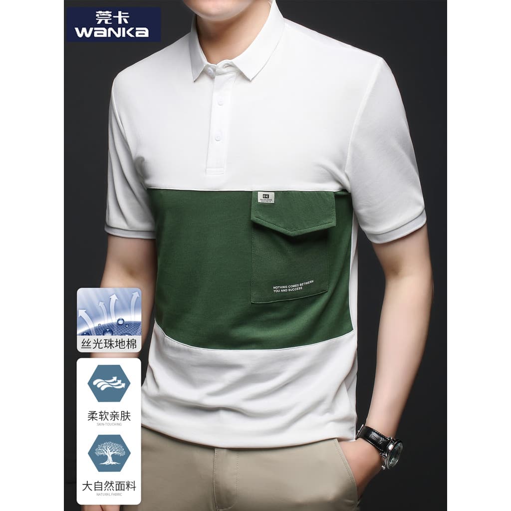 Camisa POLO de manga curta com gola masculina verão retalhos bolso camiseta meia manga 2025 novo estilo na moda All-