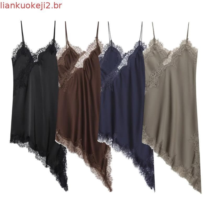 ZA Verão Novo Vestido Assimétrico de Renda Feminino 5919200