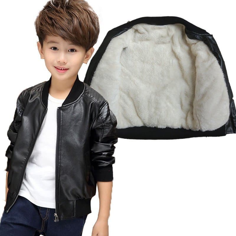 Jaquetas de Couro PU para Meninos, Roupas de Inverno com Aquecimento Externo de Veludo para Idades de 2 a 14 Anos G9XV