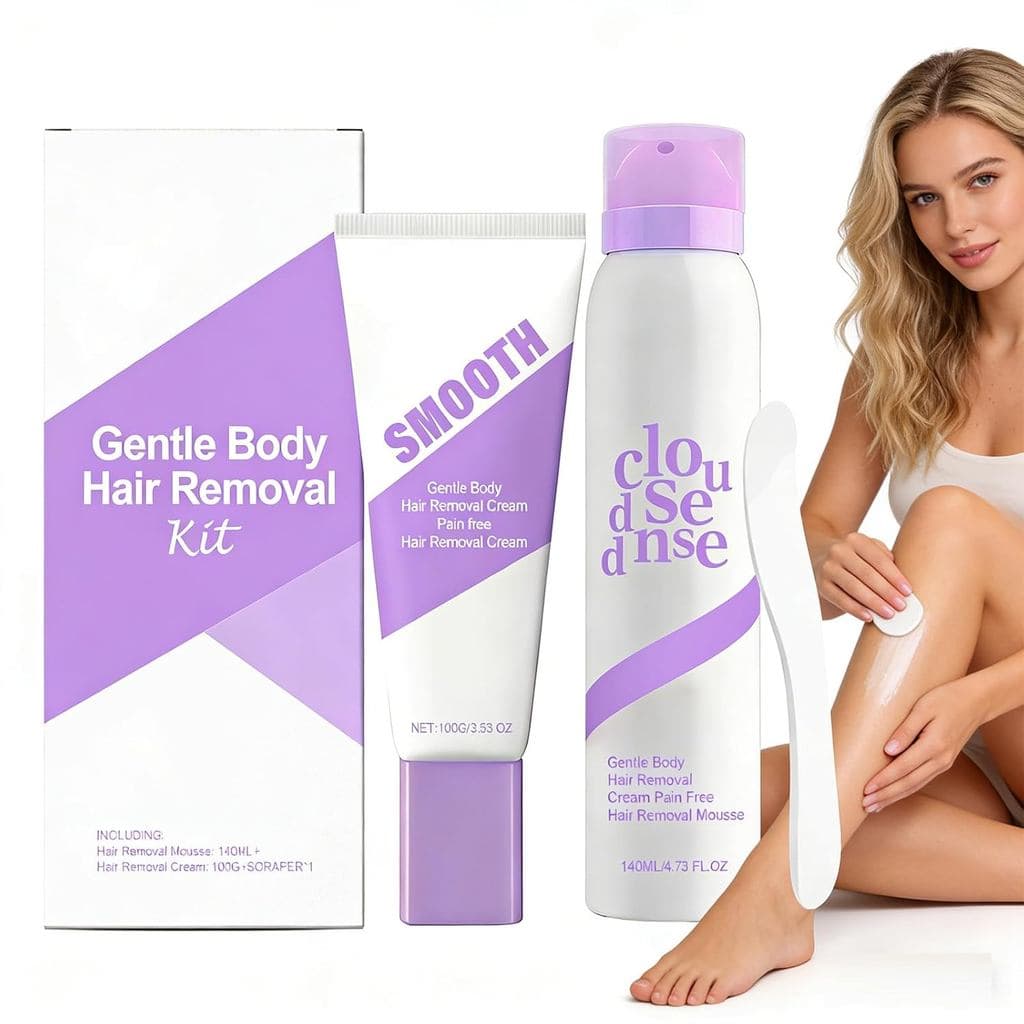 Kit de Remoção de Pelos Corporais Suave, Sem Dor, Inclui Mousse 140ml e Creme 100g com Espátula