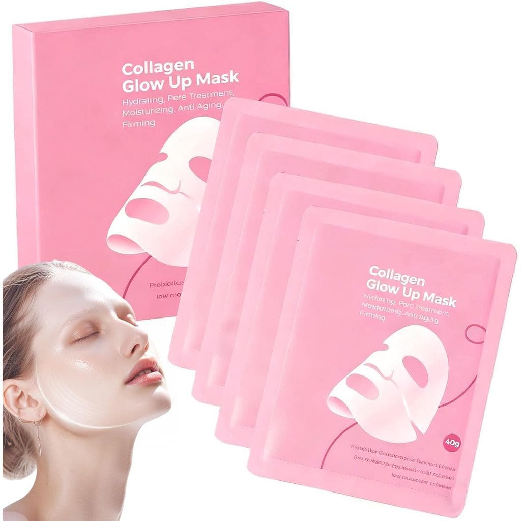 Máscara Facial de Colágeno, 4 Peças Bio Colágeno Glow Up 2.0, Máscara Facial Coreana, Máscara de Colágeno para C