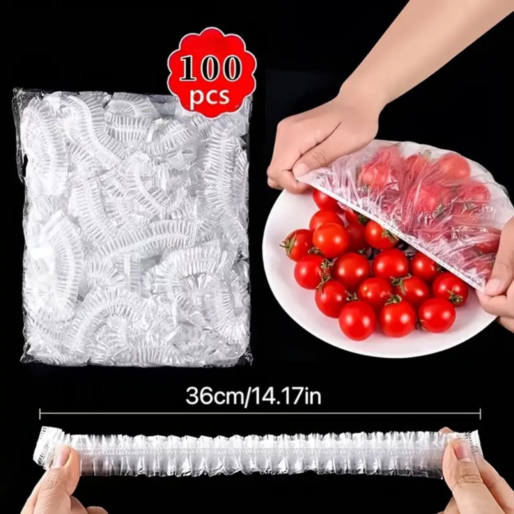 Conjunto novo, contendo de 100 a 400 tampas plásticas descartáveis ​​para alimentos.