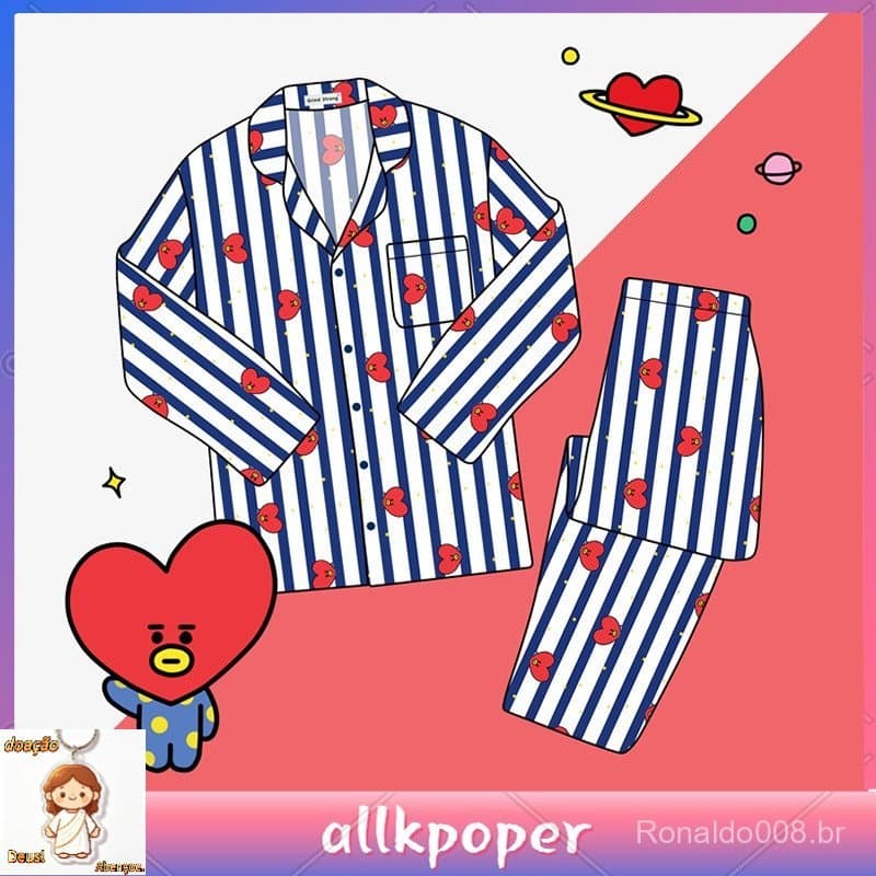 BT21 Korea Cartoon Pajamas Set Striped Long Sleeve Sleepwear