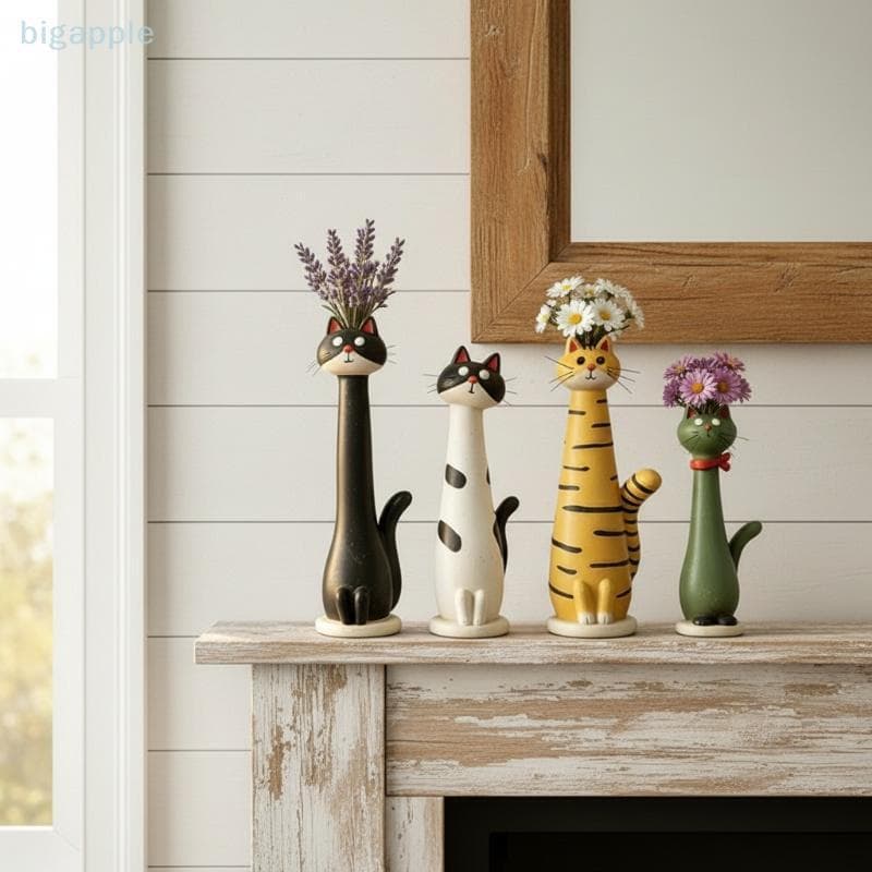 (big88apple) Vaso De Resina Em Forma De Gato 1 Peça Animal Longo Ne Escultura Arranjo De Flores Moderno Para Decoração D