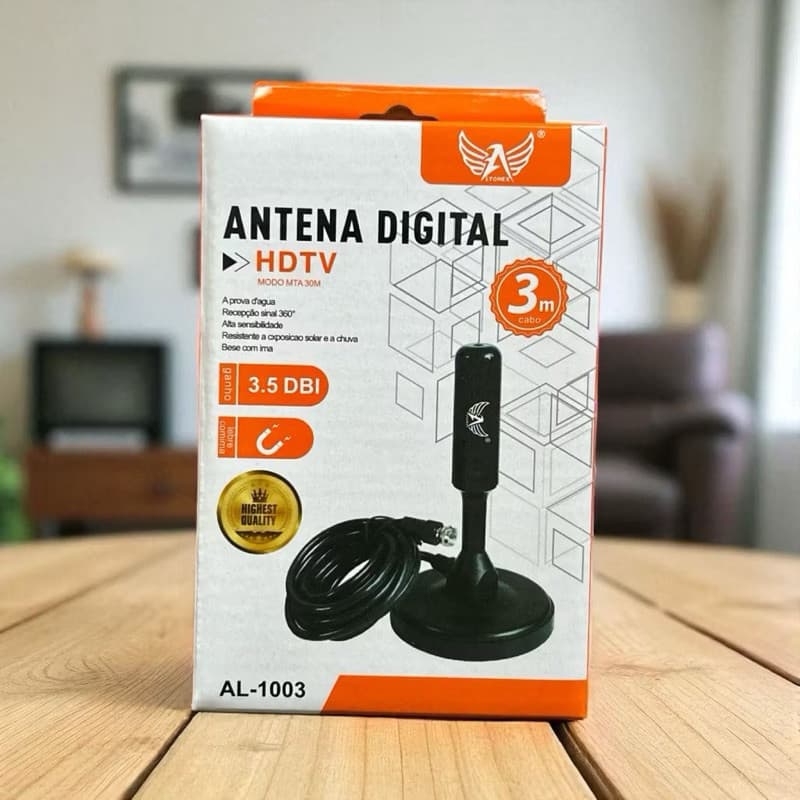 Antena Digital Amplificada Interna e Externa 1.5-5 Metros Base Imã Prova d'água 4DBI HDTV/UHF/VHF