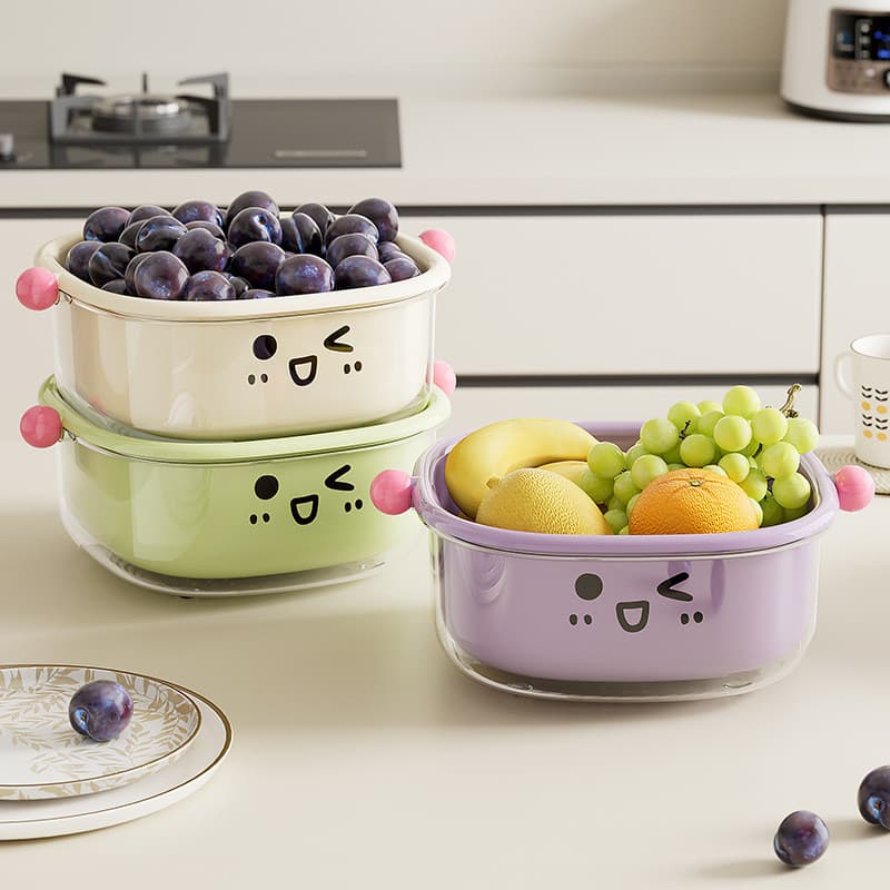 Cesto de lavagem e drenagem de vegetais com design de dupla camada, bandeja multifuncional para frutas, modelo grande pa