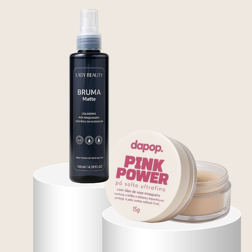 Kit Bruma Fixadora Matte Lady Beauty  + Pó Rosa Mosqueta Dapop Para Make Sequinha e Duradoura