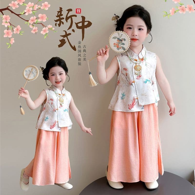 Meninas estilo ocidental verão novo estilo chinês Hanfu terno bebê * estilo nacional meninas roupas de verão de duas peç