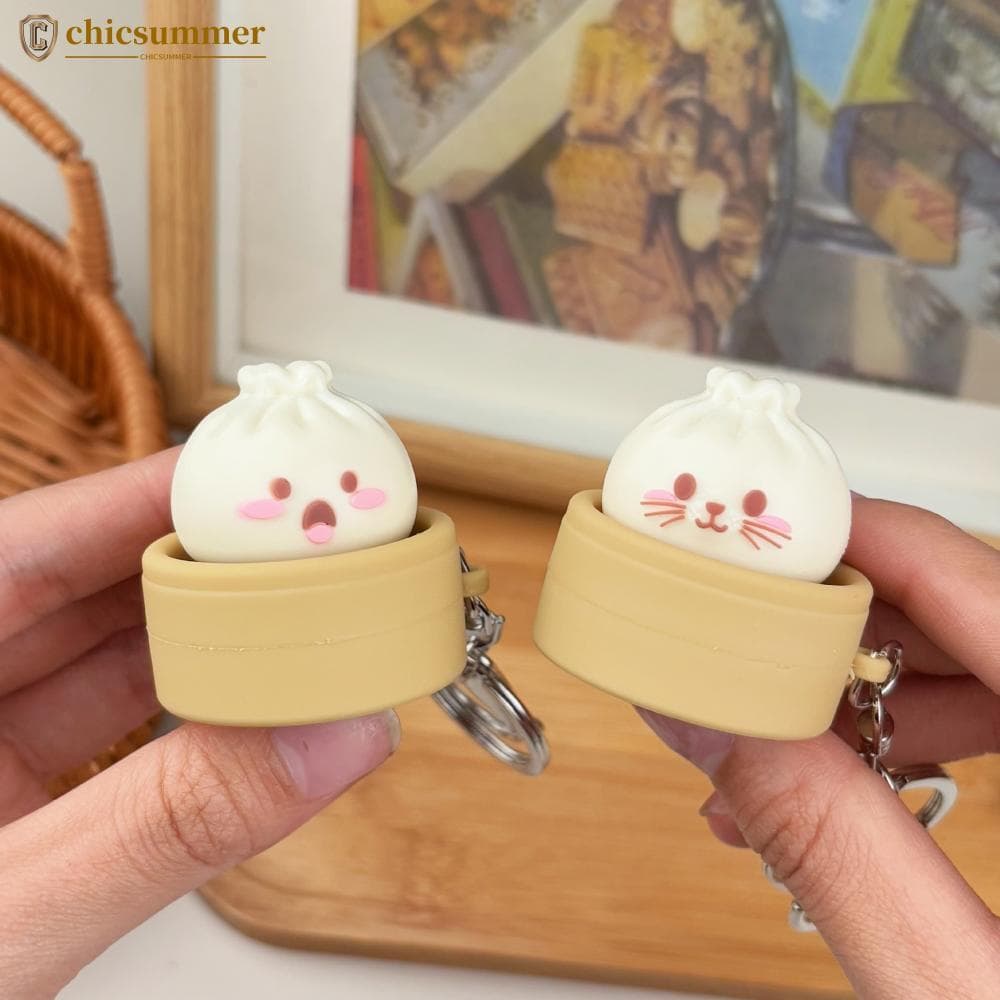 CHICSUMMER Realista Pão Cozido No Vapor Mantou Descompressão Clicker Chaveiro Alívio Do Estresse Brinquedo Fidget Mochil