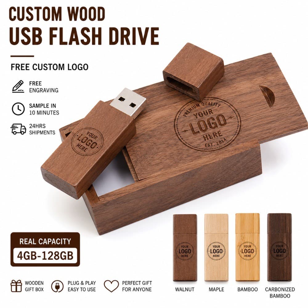 Unidade Flash USB 3.0 De Madeira Com Logotipo Personalizado Grátis Caixa De Presente Pendrive Gravado 32GB 64GB 128GB Me