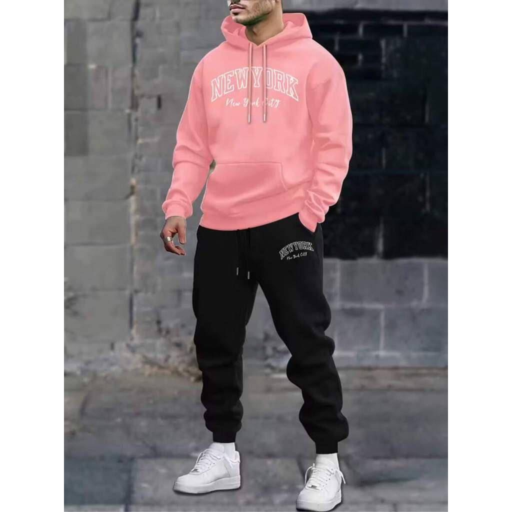 Kit Moletom Calça e Blusa Blusa De Frio Estampada Casaco Canguru Bolso e Capuz Conjunto